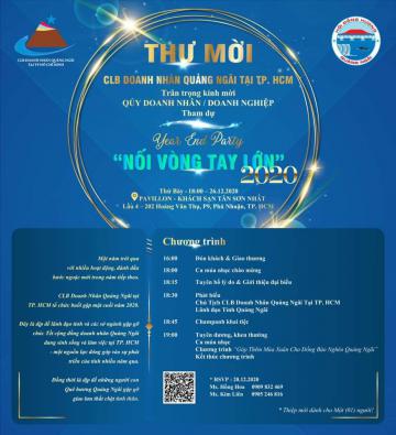 CLB DN Quảng Ngãi tại TPHCM Thân mời các Quý Doanh Nhân đến tham dự buổi tiệc họp mặt giao lưu cuối năm 2020